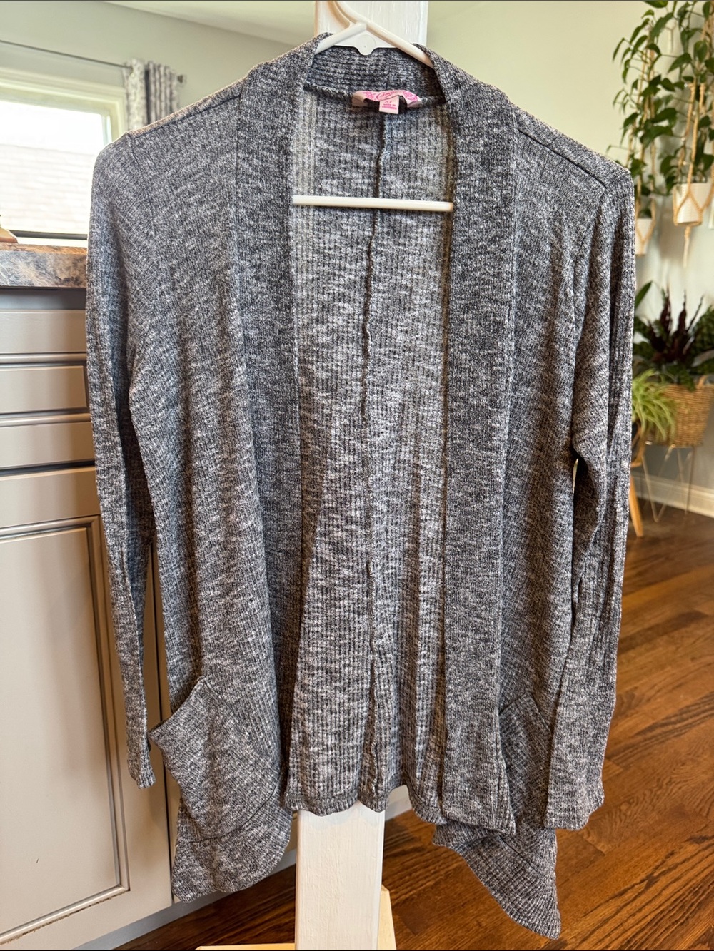 Candie's Gray Open-Front Knit Cardigan with Pockets